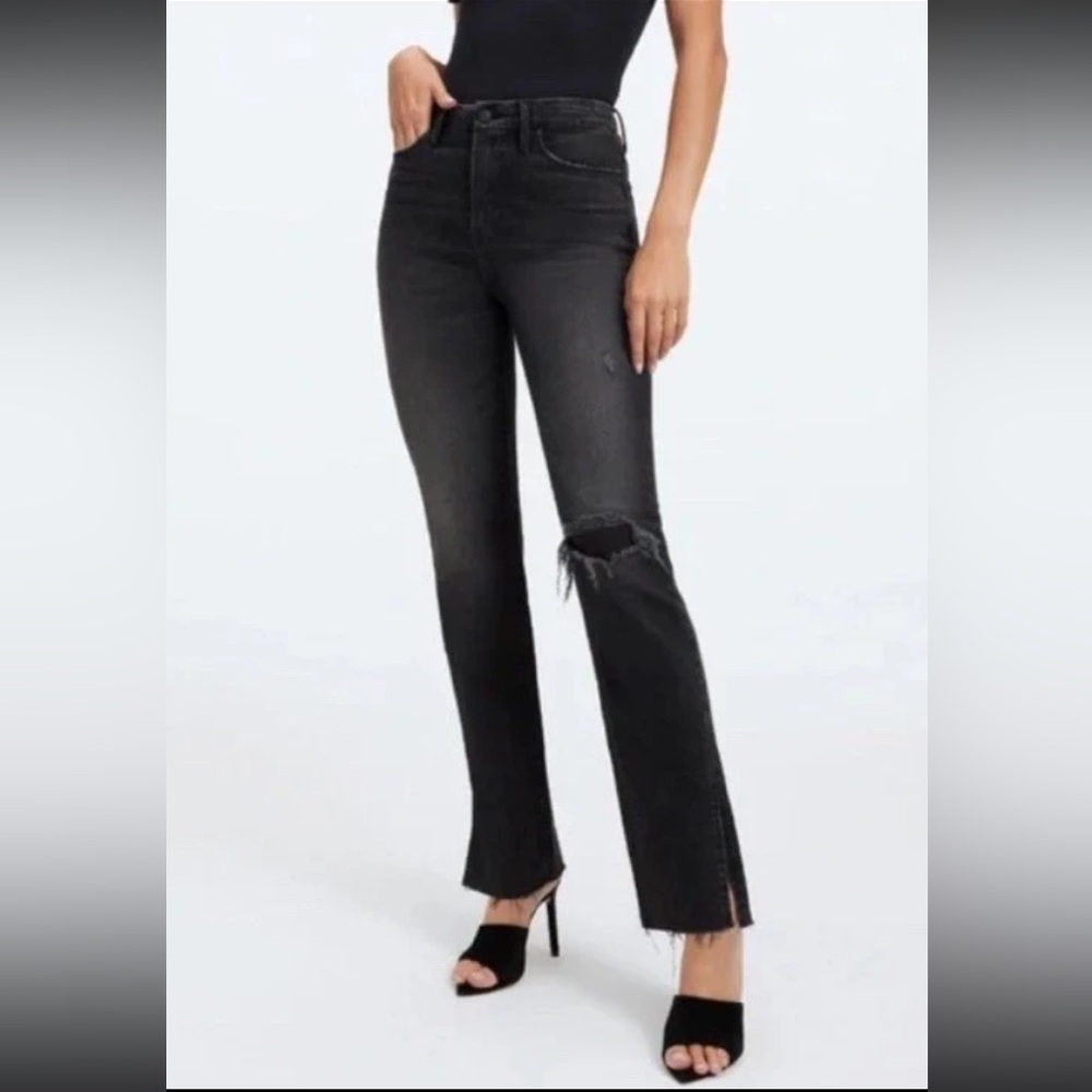 NWT Good American Good Boy Side Slit Tummy Tech Straight Jeans Size 12/31 Black